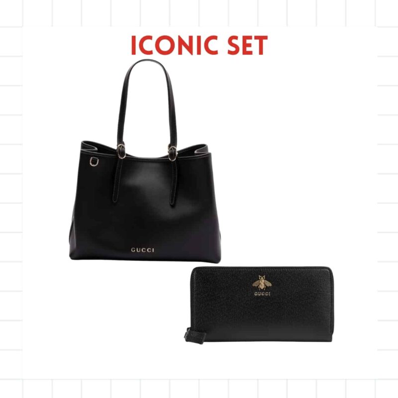 Iconic Set: Gucci Gg Emblem Large Tote Bag And Animalier Leather Zip Around Wallet