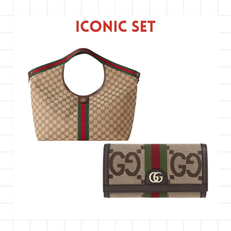 Iconic Set: Gucci Giglio Large Tote Bag And Ophidia Jumbo Gg Long Wallet