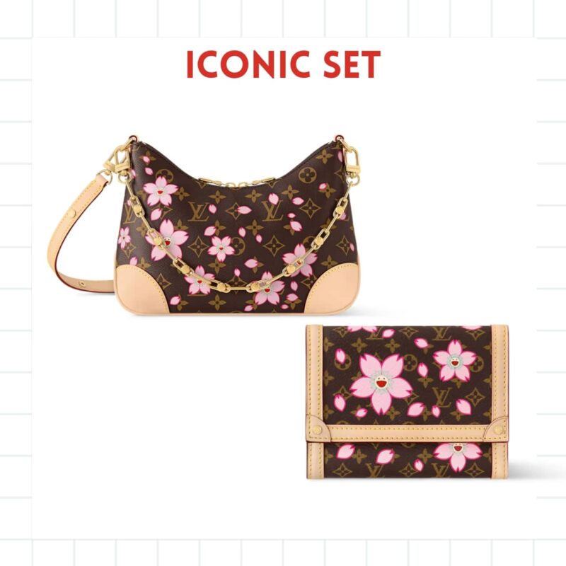 Iconic Set: Louis Vuitton X Takashi Murakami Boulogne Sakura And Victorine Wallet Sakura