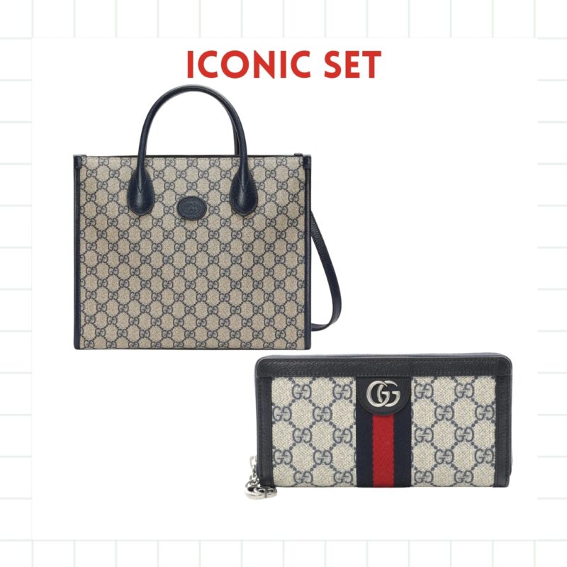 Iconic Set: Gucci Tote Bag With Interlocking G And Ophidia Zip Around Wallet