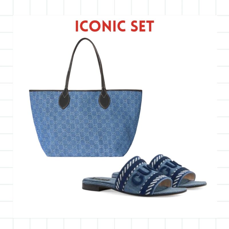 Iconic Set: Gucci Totissima Large Tote Bag And Women'S Slide Sandal With Gucci Script