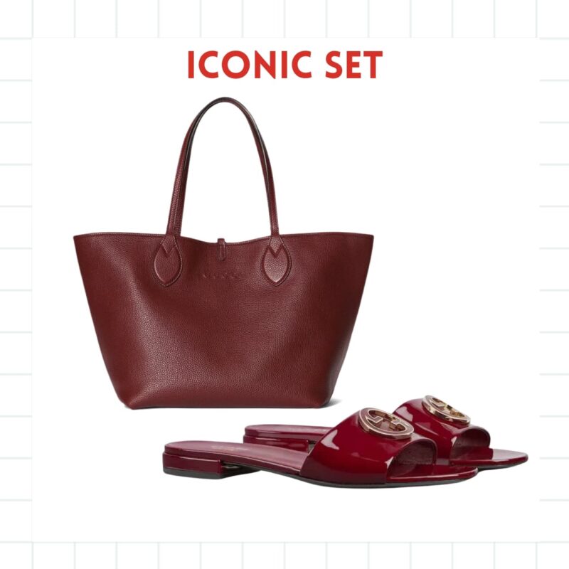 Iconic Set: Gucci Totissima Large Reversible Tote And Women Round Interlocking G Sandal