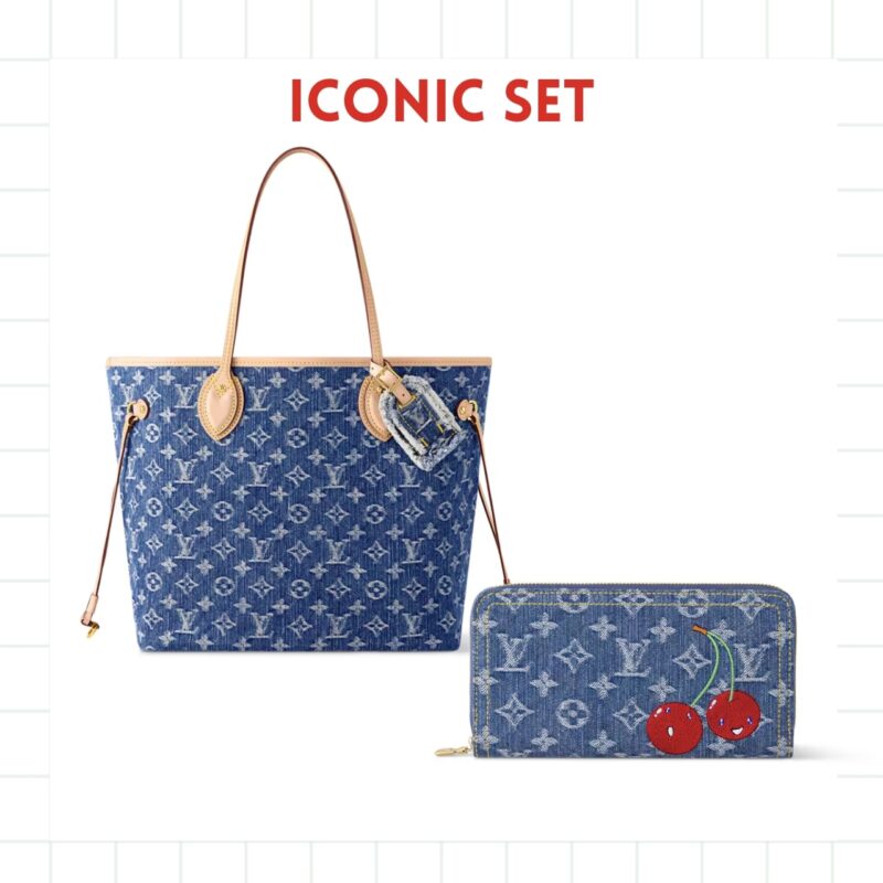 Iconic Set: Louis Vuitton Neverfull Mm And Zippy Wallet Monogram Cherry