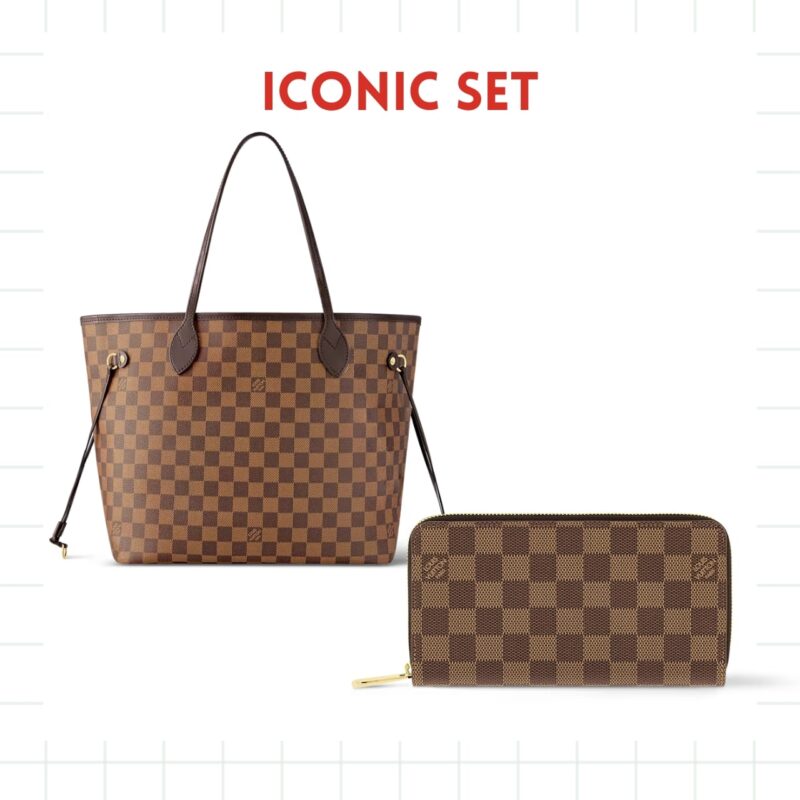 Iconic Set: Louis Vuitton Damier Ebene Neverfull Gm And Zippy Wallet Damier
