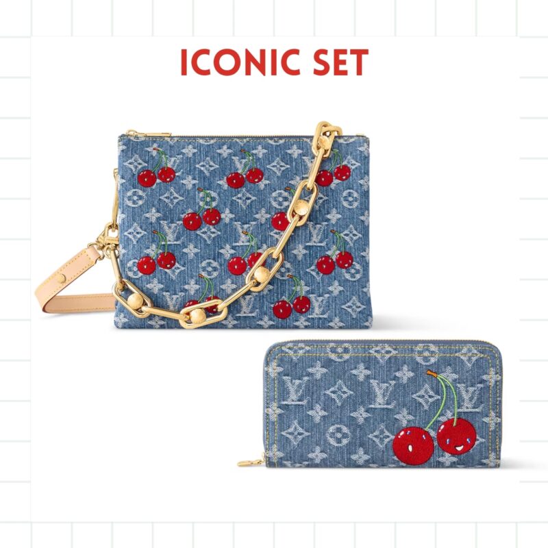 Iconic Set: Louis Vuitton X Takashi Murakami Coussin Pm And Zippy Wallet Monogram Cherry