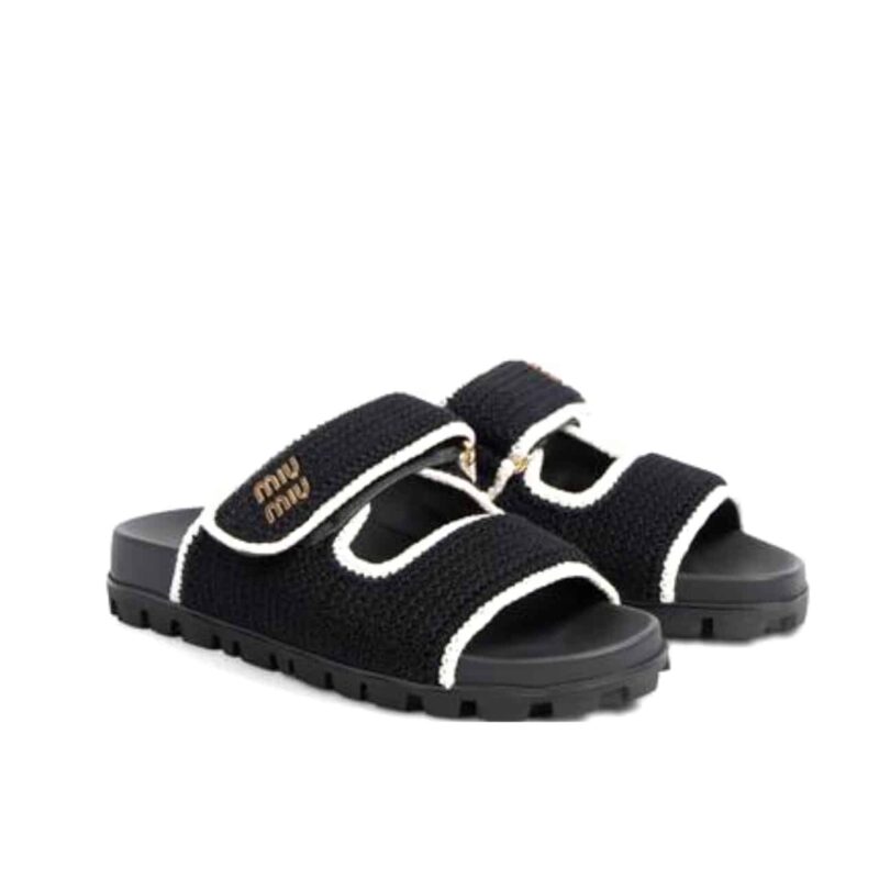 Miumiu Crochet Knit Slides Black