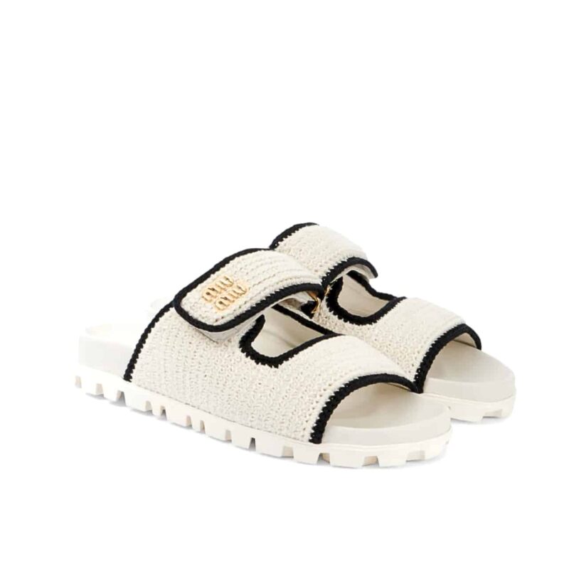 Miumiu Crochet Knit Slides White 5Xx641 2Cq2 F0A72 F 010