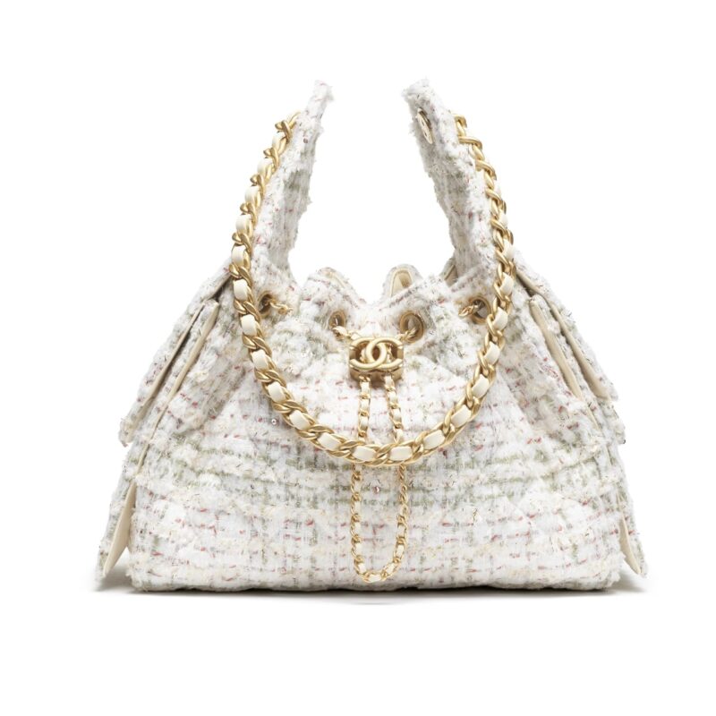 Chanel 25 Small Handbag Tweed And Gold Tone Metal Khaki 26Cm As5293 B21178 Nr774