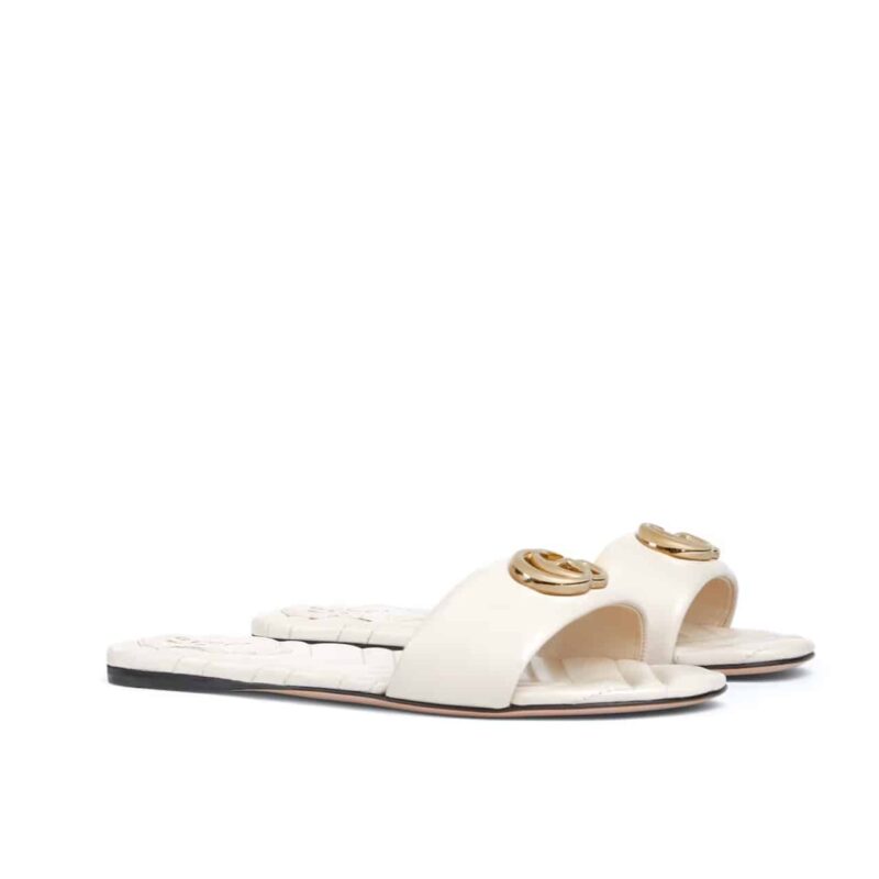 Gucci Women Slide Sandal With Double G White 832449 Bko00 9540