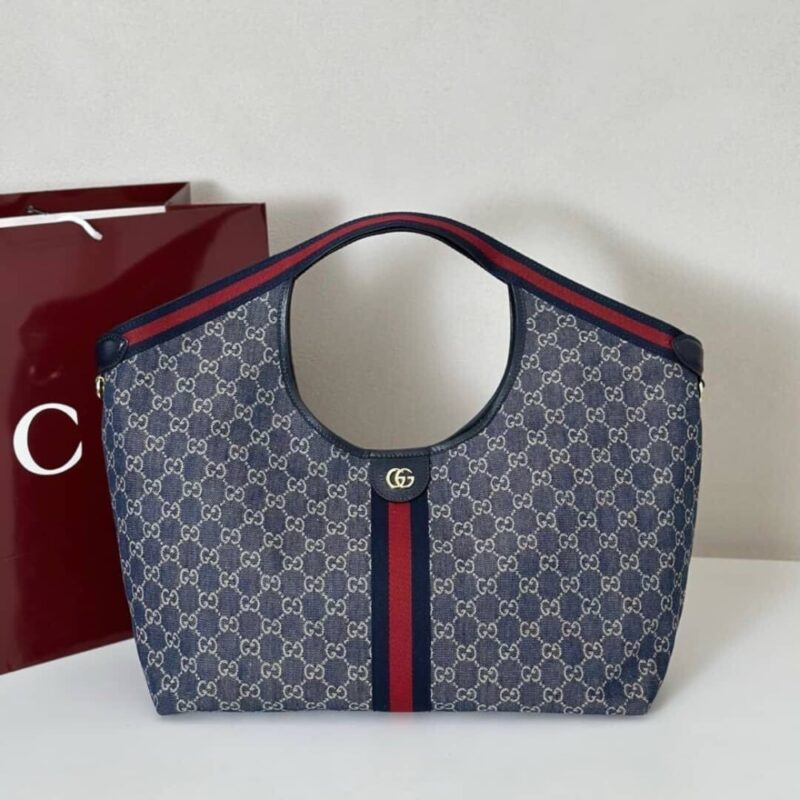 Alternative view of [Super Vip 1:1] Gucci Giglio Large Tote Bag Blue And White Gg Denim 60Cm ‎853971 Faffq 8864