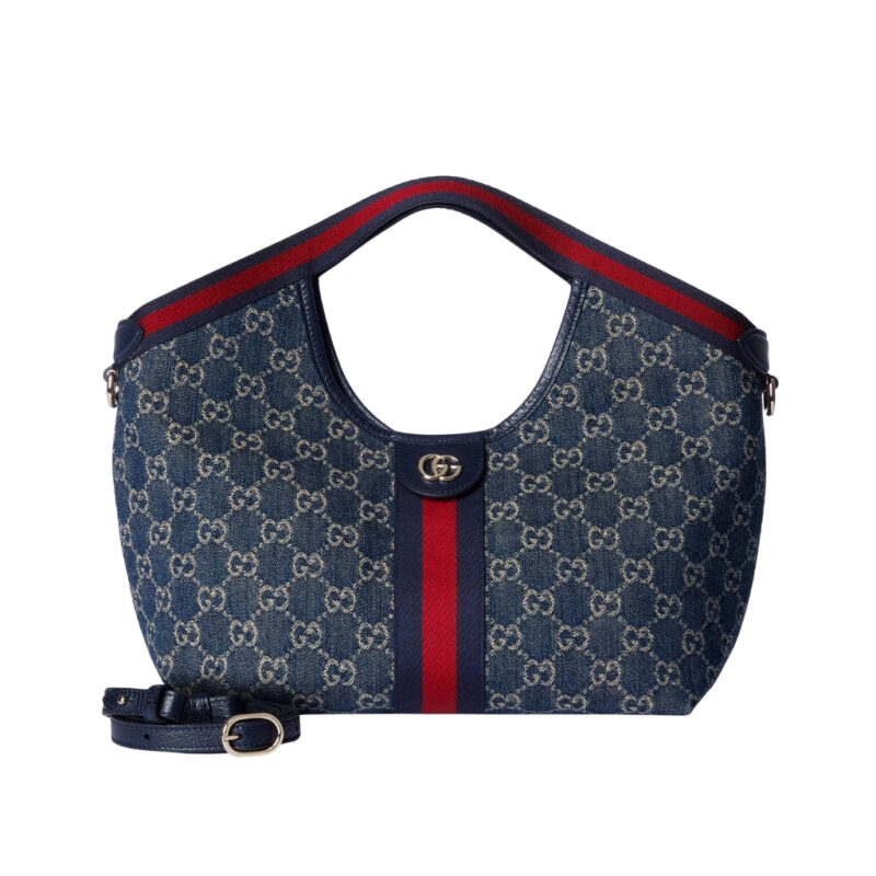 Gucci Giglio Small Tote Bag Blue And White Gg Denim 25Cm 860845 Fafrw 8864