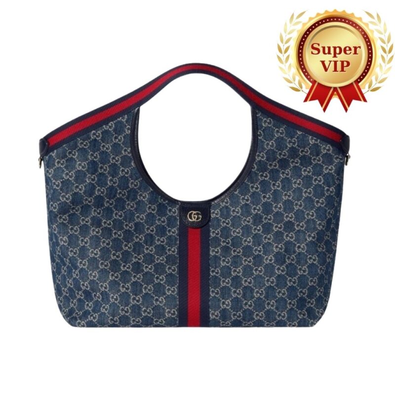 [Super Vip 1:1] Gucci Giglio Large Tote Bag Blue And White Gg Denim 60Cm ‎853971 Faffq 8864
