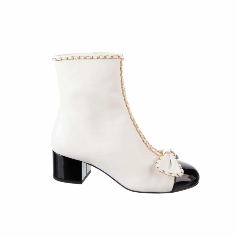 Chanel Ribbon Chain Boots White