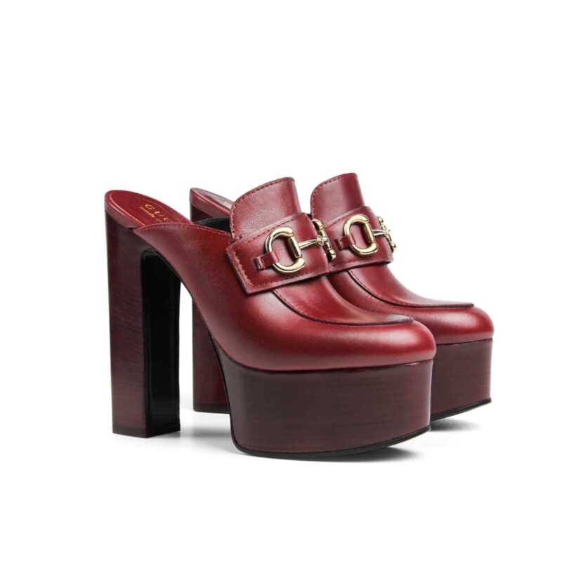 Gucci Women Platform Mule With Horsebit Red Leather ‎835315 Aadcw 6207