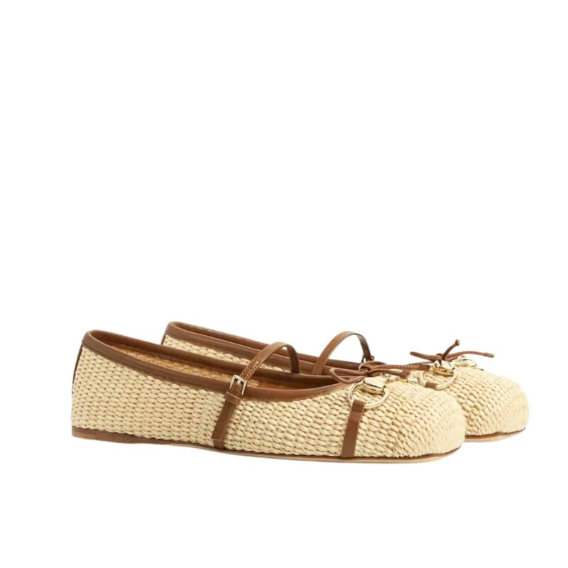 Gucci Women'S Horsebit Ballet Flat Raffia Crochet 832427 Faemz 9542