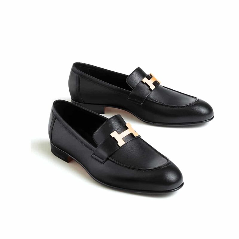 Hermes Paris Loafer Black With Gold Metal H242900Za03430