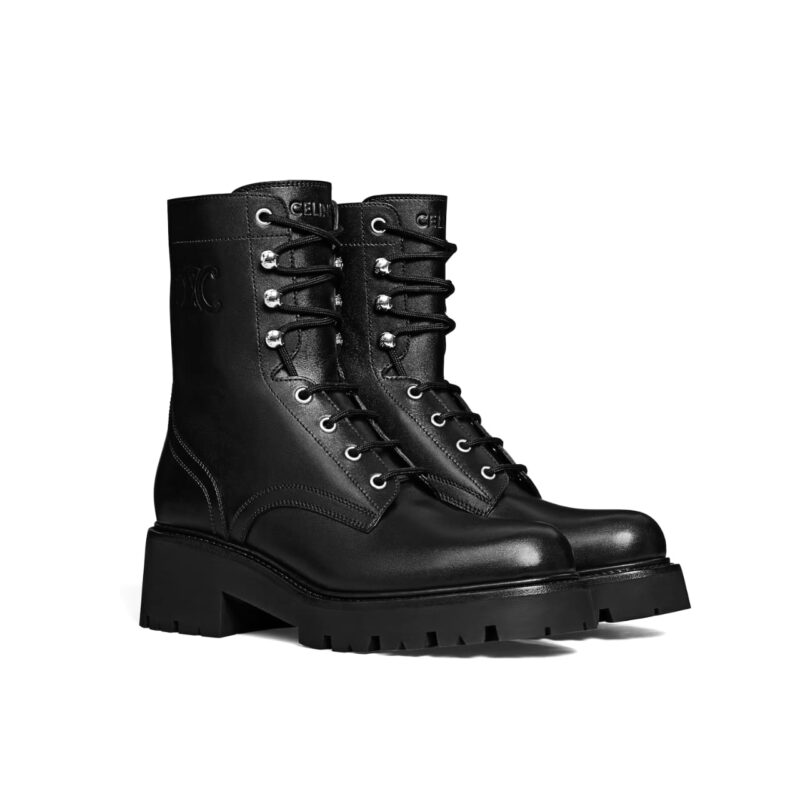 Celine Triomphe Rangers Mid Lace Up Boot In Shiny Bull Black 357583579C38No