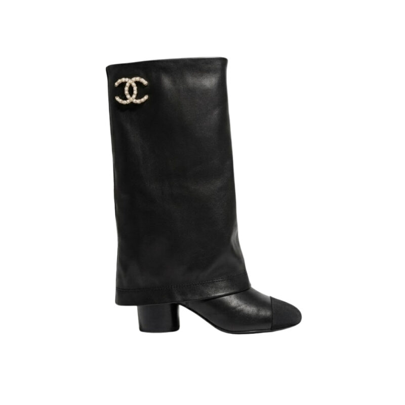 Chanel High Boots Leather And Grosgrain Black