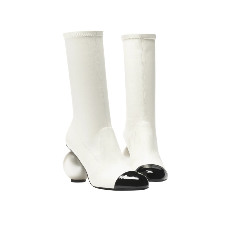 Chanel Mid Boots Smooth Leather White And Black G46776 B22203 U4187