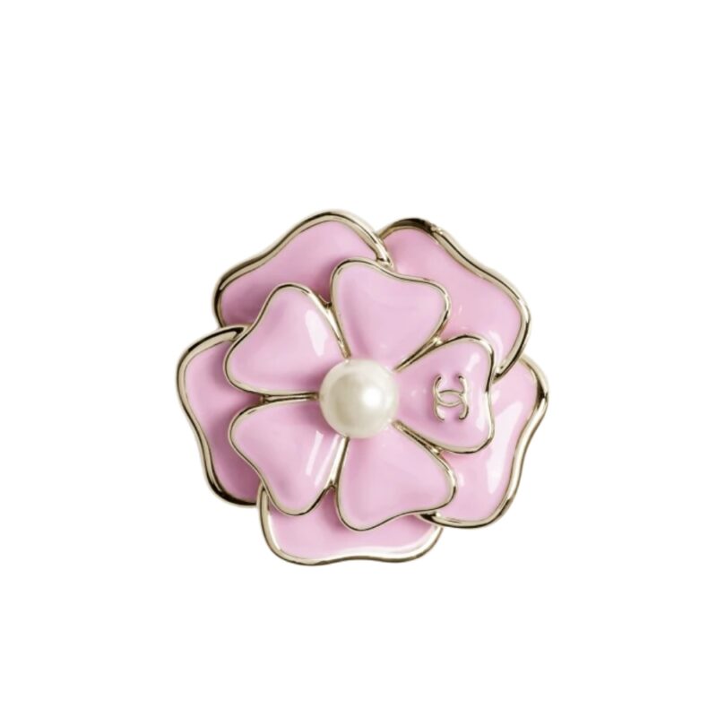 Chanel Brooch Metal And Resin Gold With Pink Pearly White