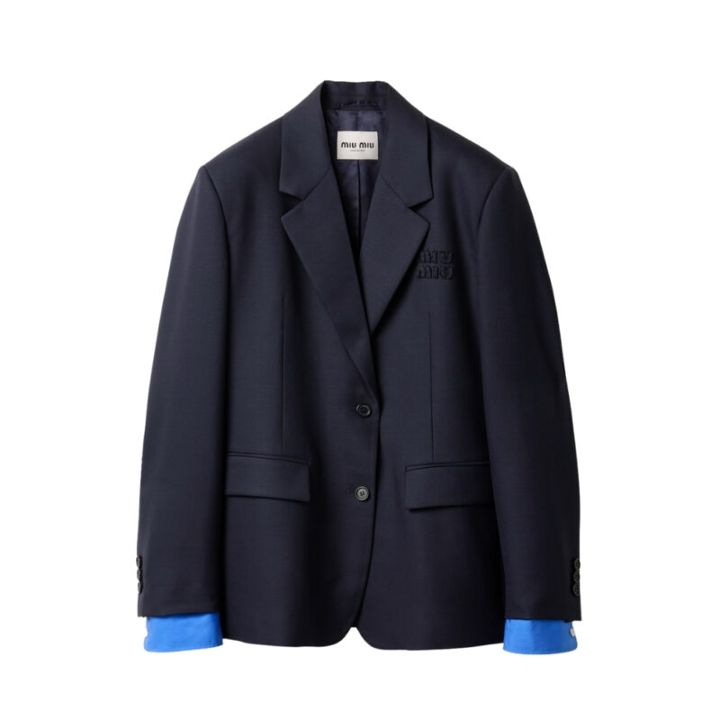 Miu Miu Single Breasted Gabardine Jacket Navy Mh1974 16E8 F0124 S Ooo