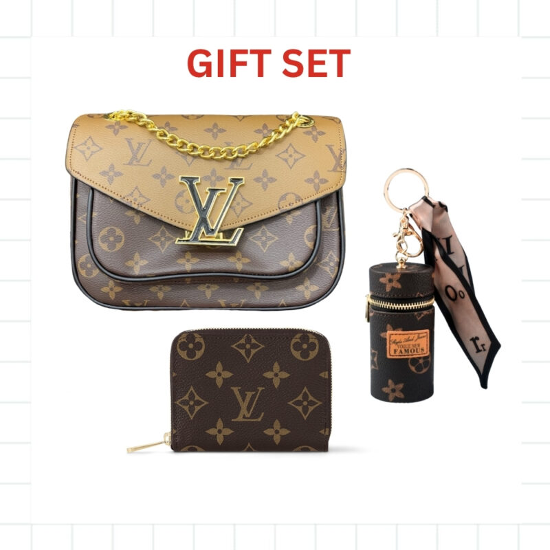Gift Set: Louis Vuitton Passy Monogram Canvas With Mini Keychain And Know Zippy Coin