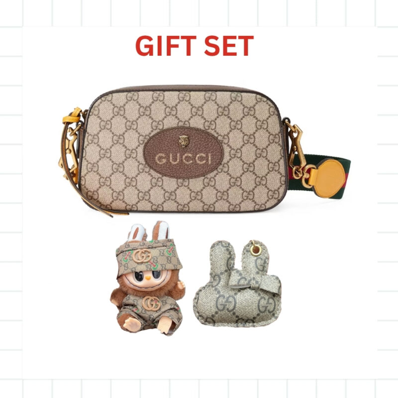 Gift Set: Gucci Neo Vintage Gg Supreme Messenger Bag With Labubu Accessories And Bag Charm