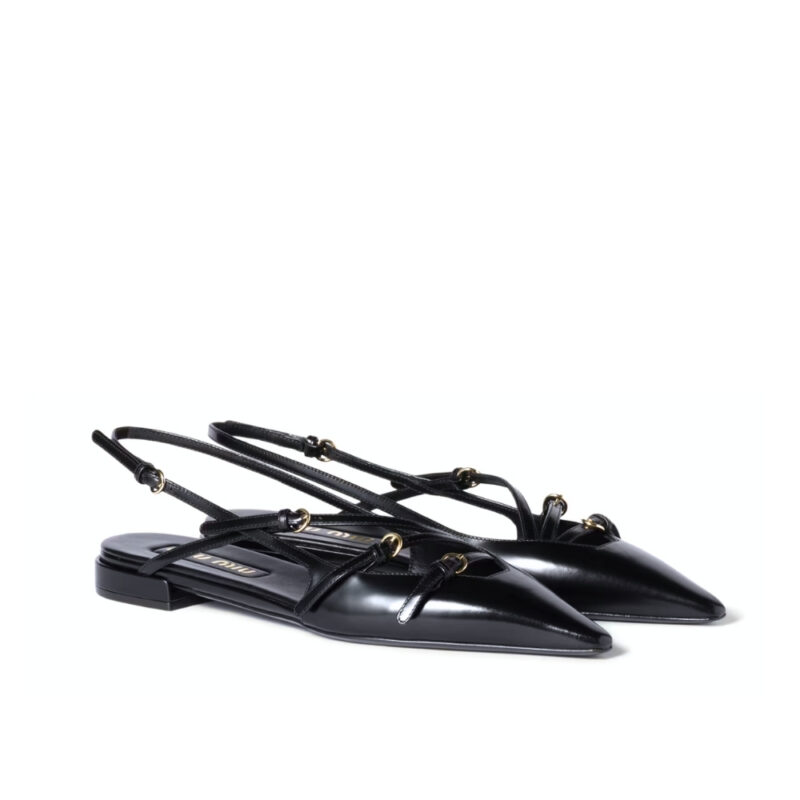 Miumiu Leather Slingback Ballerinas With Buckles Black 5F476E 055 F0002 F 010
