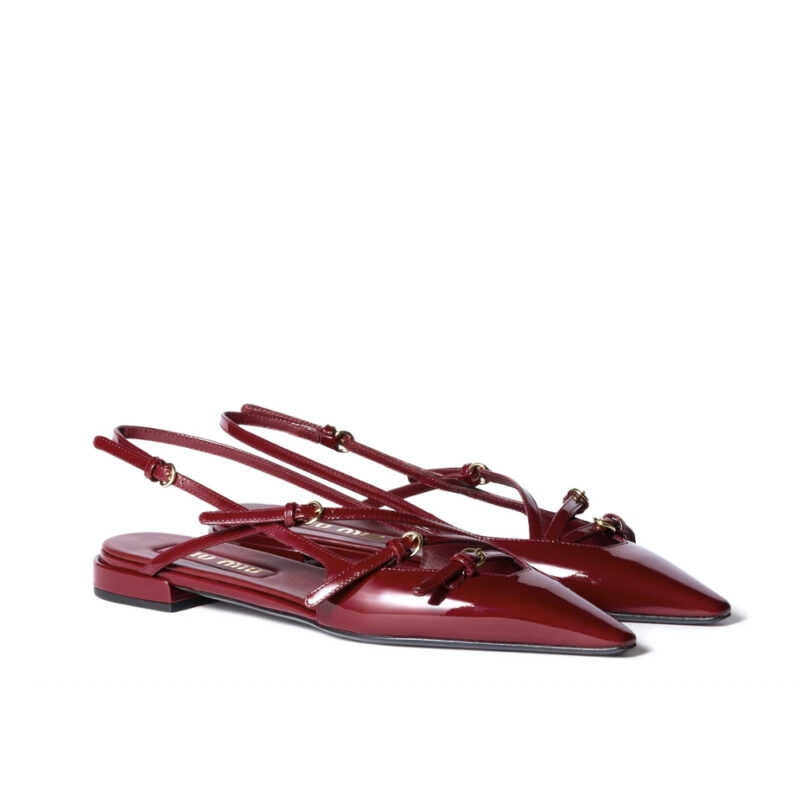 Miumiu Leather Slingback Ballerinas With Buckles Red 5F476E 069 F0D27 F 010