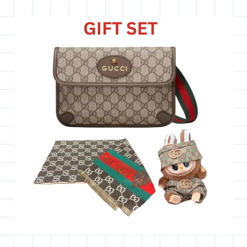 Gift Set: Gucci Neo Vintage Belt Bag With Labubu Accessories And Gg Jacquard Wool And Silk Blend Scarf