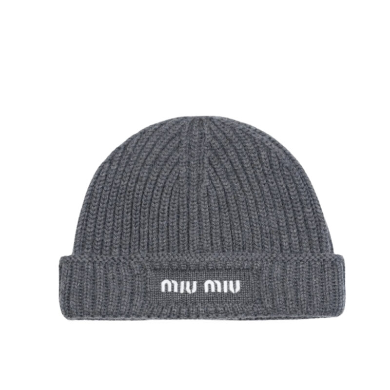 Miumiu Wool Beanie Grey 5Hc375 2Csf F0I13