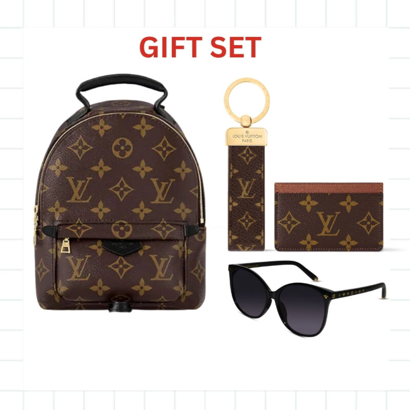 Gift Set: Louis Vuitton Monogram Palm Springs Mini Backpack With Card Wallet And Dragonne Keychain And My Monogram Light Cat Eye Glasses