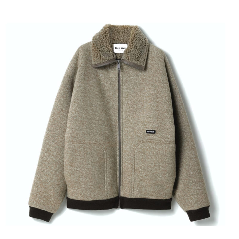 Miumiu Cotton Fleece Zipper Blouson Jacket Beige Ml1369 17I1 F0065 S Ooo