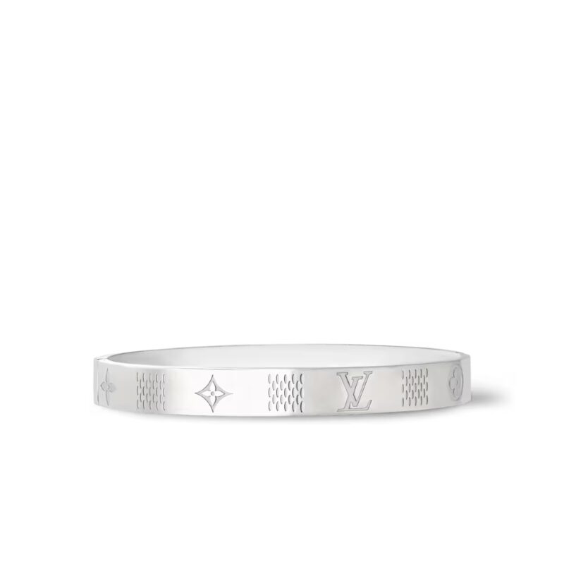 Louis Vuitton Damier Staples Bangle Bracelet Silver M1387L
