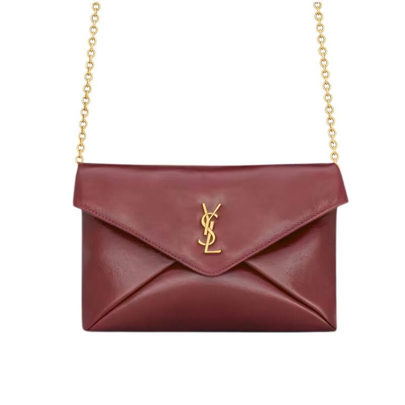 Saint Laurent Small Cassandre Chain Pouch In Shiny Leather Burgundy 19Cm 847638Aae526593