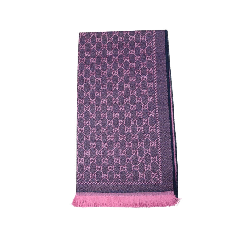 Gucci Gg Wool Scarf Graphite With Pink 180Cm 133483 3G200 1272