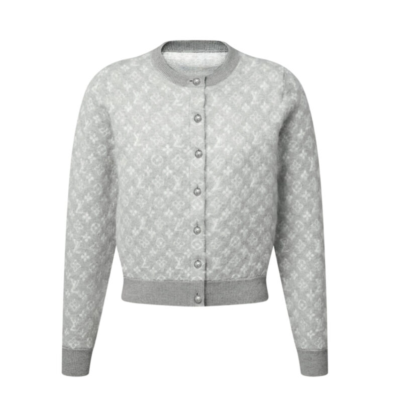 Louis Vuitton Monogram Brushed Knit Cardigan Grey 1Ajfs4