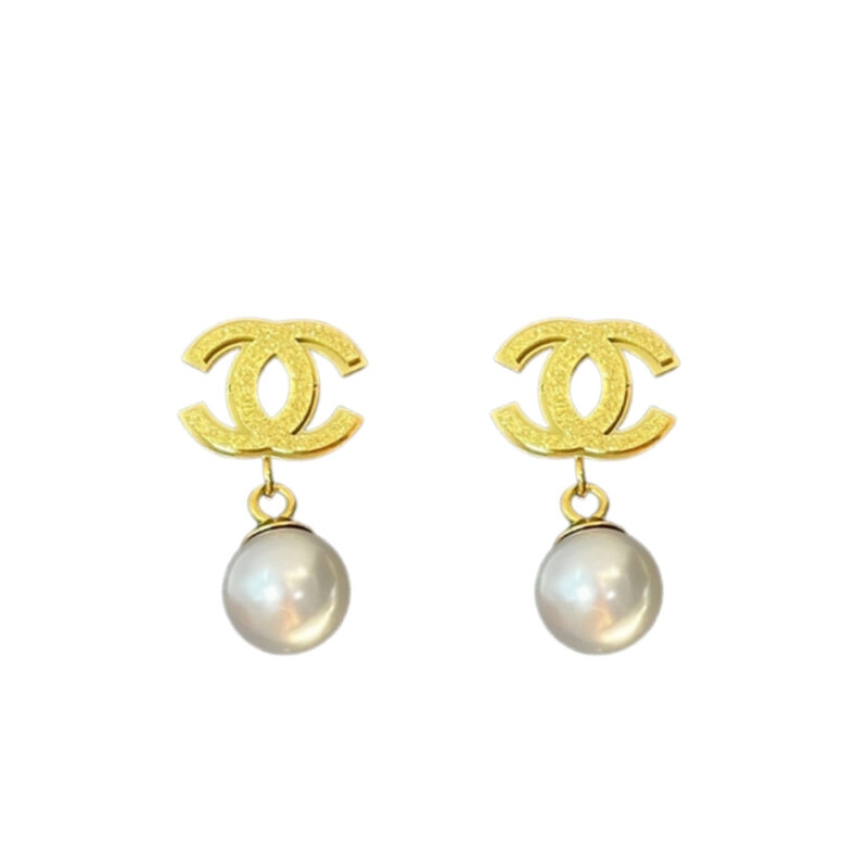 Chanel Cc Faux Pearl Drop Earrings With Gold