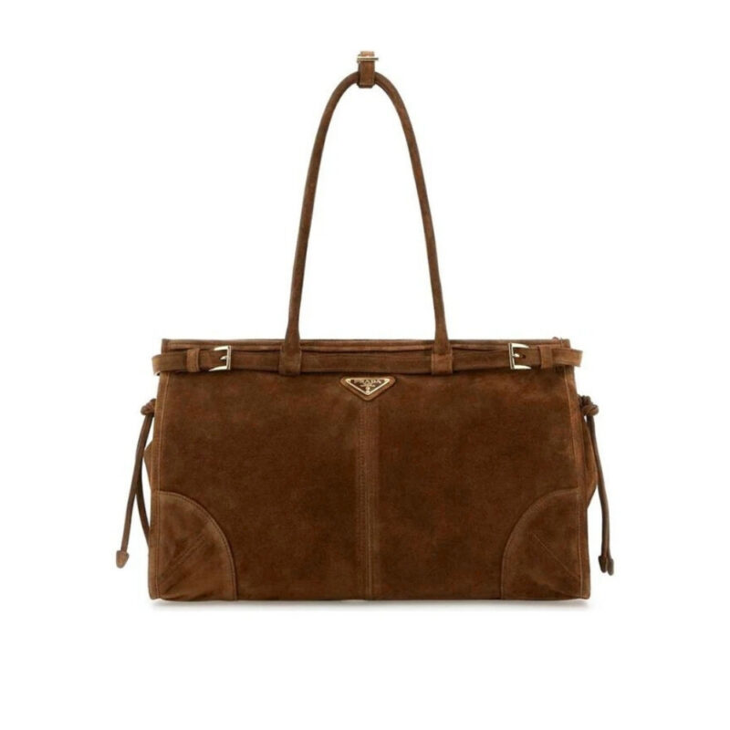 Prada Bonnie Large Suede Handbag Cacao Brown 38Cm 1Ba433 2C4S F0324 V Moo