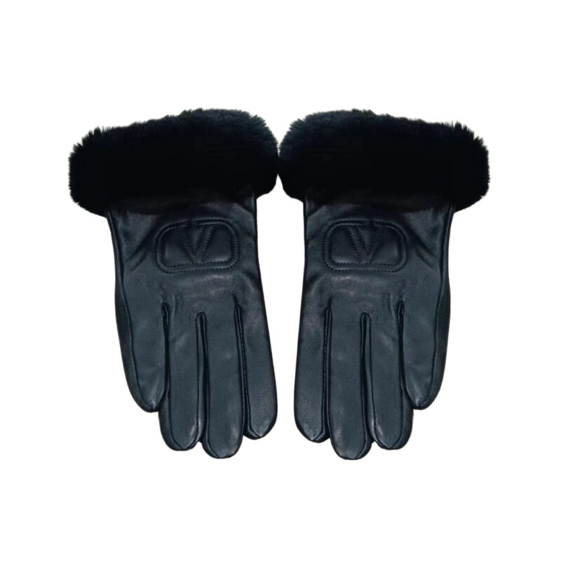 Valentino Rabbit Fur Black Leather Gloves