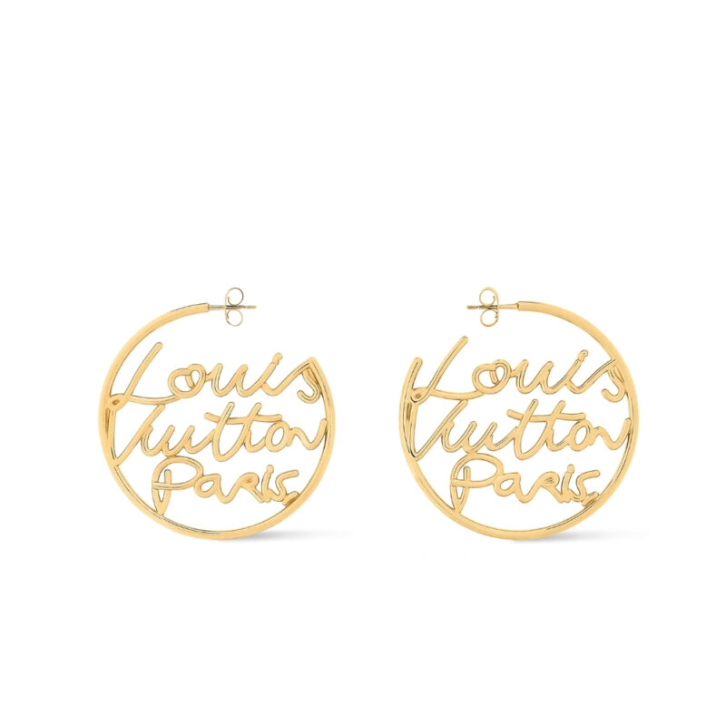 Louis Vuitton Lv Script Earrings Gold M03239