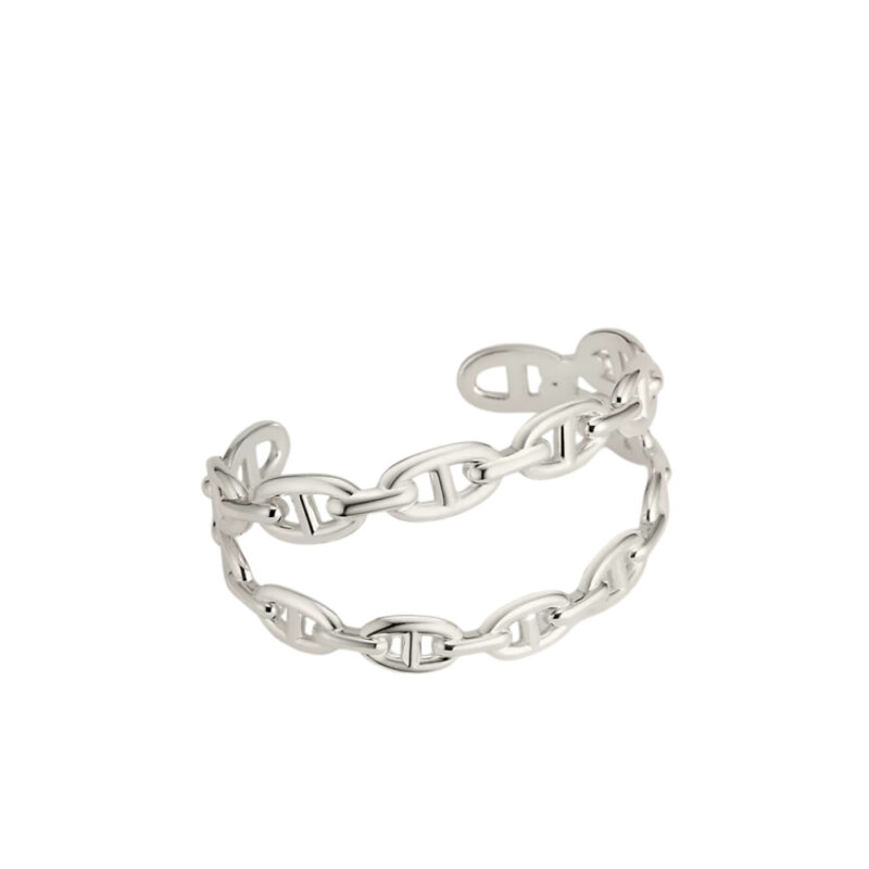 Hermes Chaine Dancre Enchainee Double Bracelet Silver H122405B 00Sh