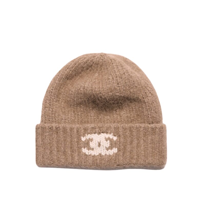 Chanel Cc Knitted Beanie Brown