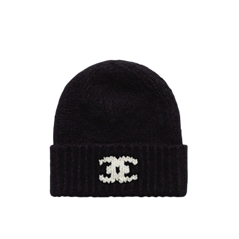 Chanel Cc Knitted Beanie Black