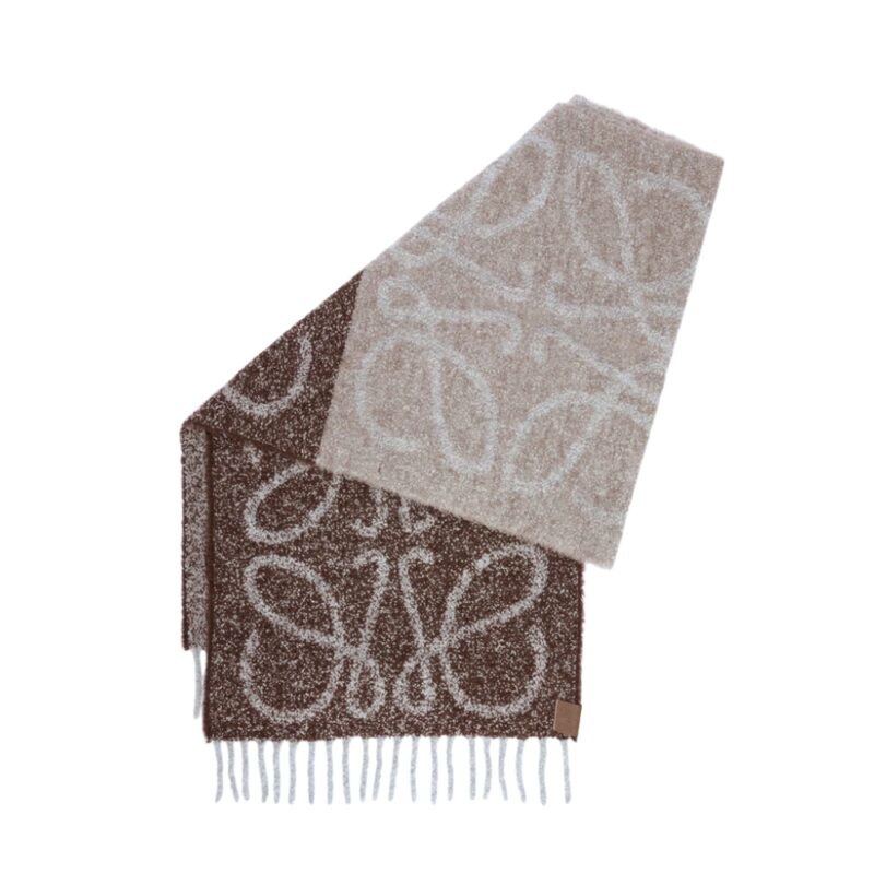 Loewe Anagram Scarf In Wool Brown Nut F811257X79 3290