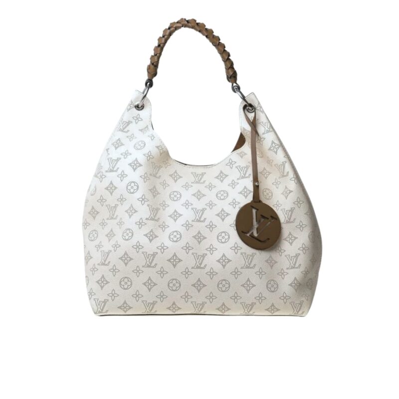 Louis Vuitton Carmel Hobo Mahina Leather White And Brown 40Cm