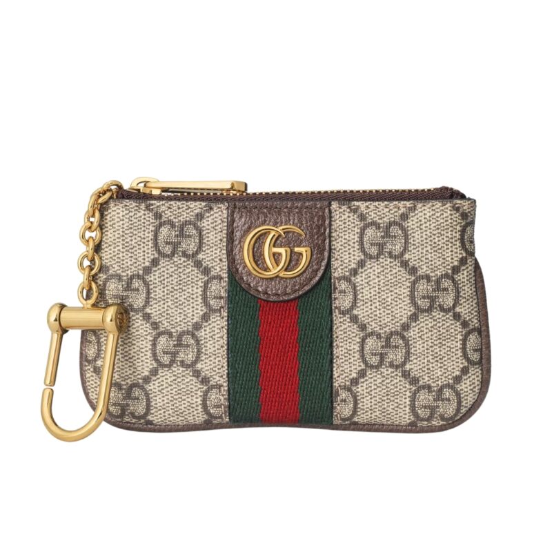 Gucci Gg Supreme Canvas With Web Stripe Detail Wallet Ophidia Key Case Beige And Ebony 12.5Cm