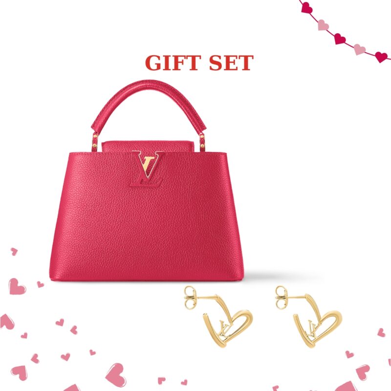 GIFT SET: LOUIS VUITTON CAPUCINES BAG SCARLET RED And FALL IN LOVE EARRINGS