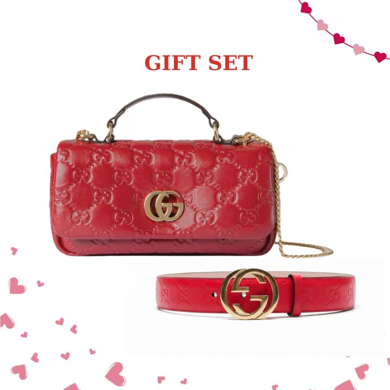 GIFT SET: GUCCI GG MILANO BAG RED & MONOGRAM BELT RED