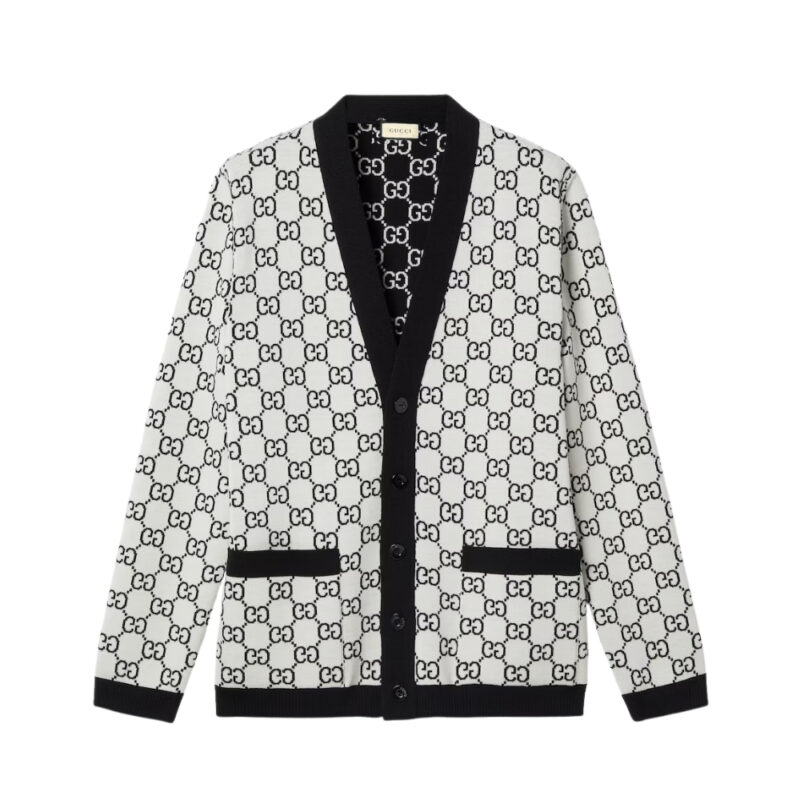 Gucci Reversible Gg Wool Jacquard Cardigan Black And White 798157 Xkejp 1070